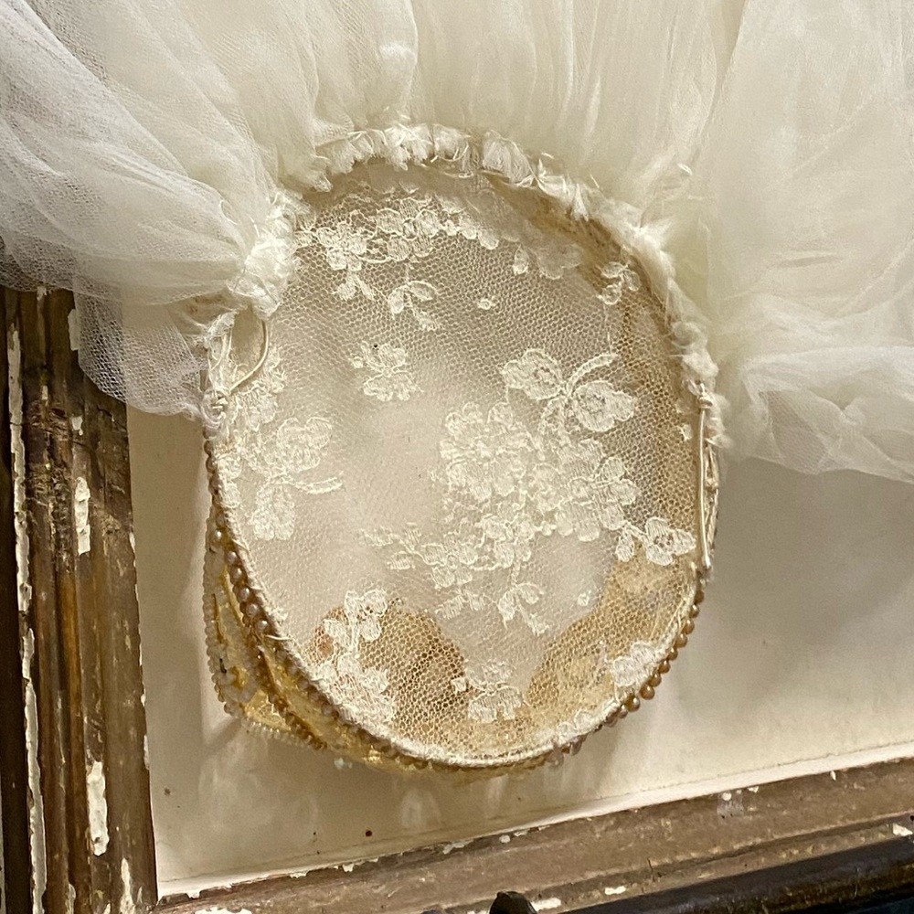Vintage 1920’s Beaded Crown & Lace Juliet Cap Veil Bridal Veil w/ Short Tulle - Picture 8 of 8